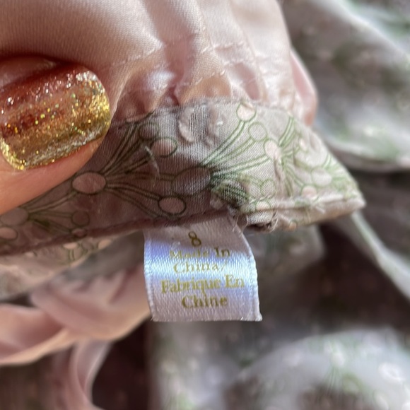 ORIGINAL PENGUIN 100% silk sheer pink gray & green ruffled blouse sz6/8 button - Picture 7 of 8